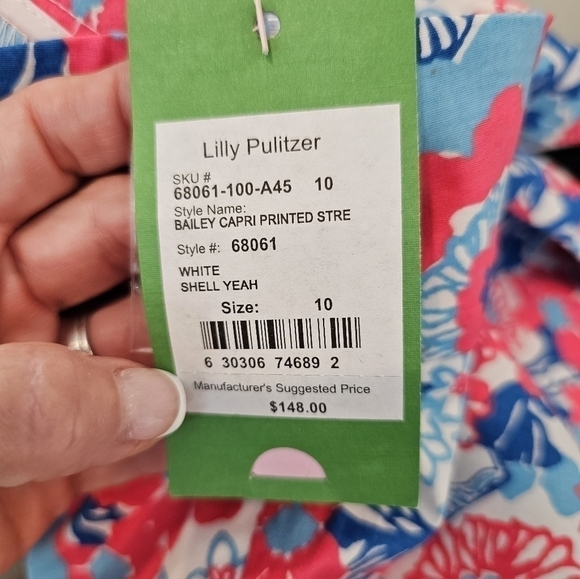 Lilly Pulitzer Bailey Capri Floral Printed Stretch Pants Shell Yeah Size 10 NWT - Picture 5 of 11